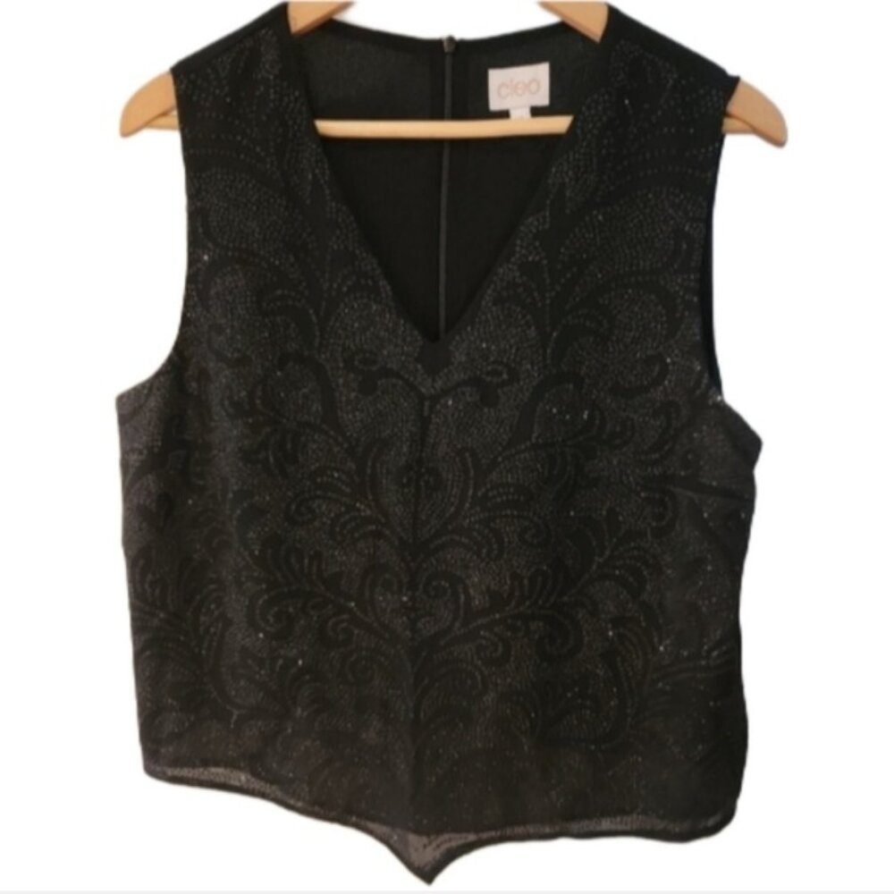 Cleo 14 Black Vintage V'd Sparkle Tank Top